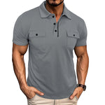 Kortermet Skjorte for Menn – Sommer poloskjorte med knapper og lommer Light Gray