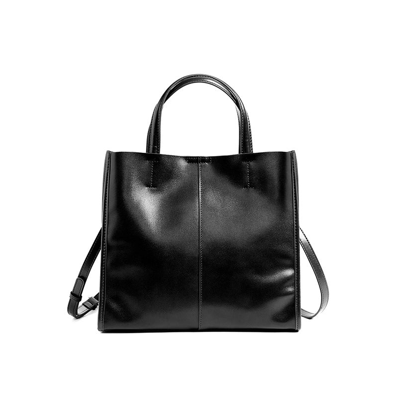 Tote Bag Dame Ekte Skinn - Vegetabilsk Garvet Lær Stor Kapasitet Black (Top-grain Vegetable-Tanned Leather)