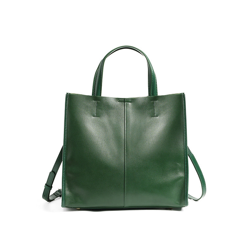 Tote Bag Dame Ekte Skinn - Vegetabilsk Garvet Lær Stor Kapasitet Green (Top-grain Vegetable-Tanned Leather)