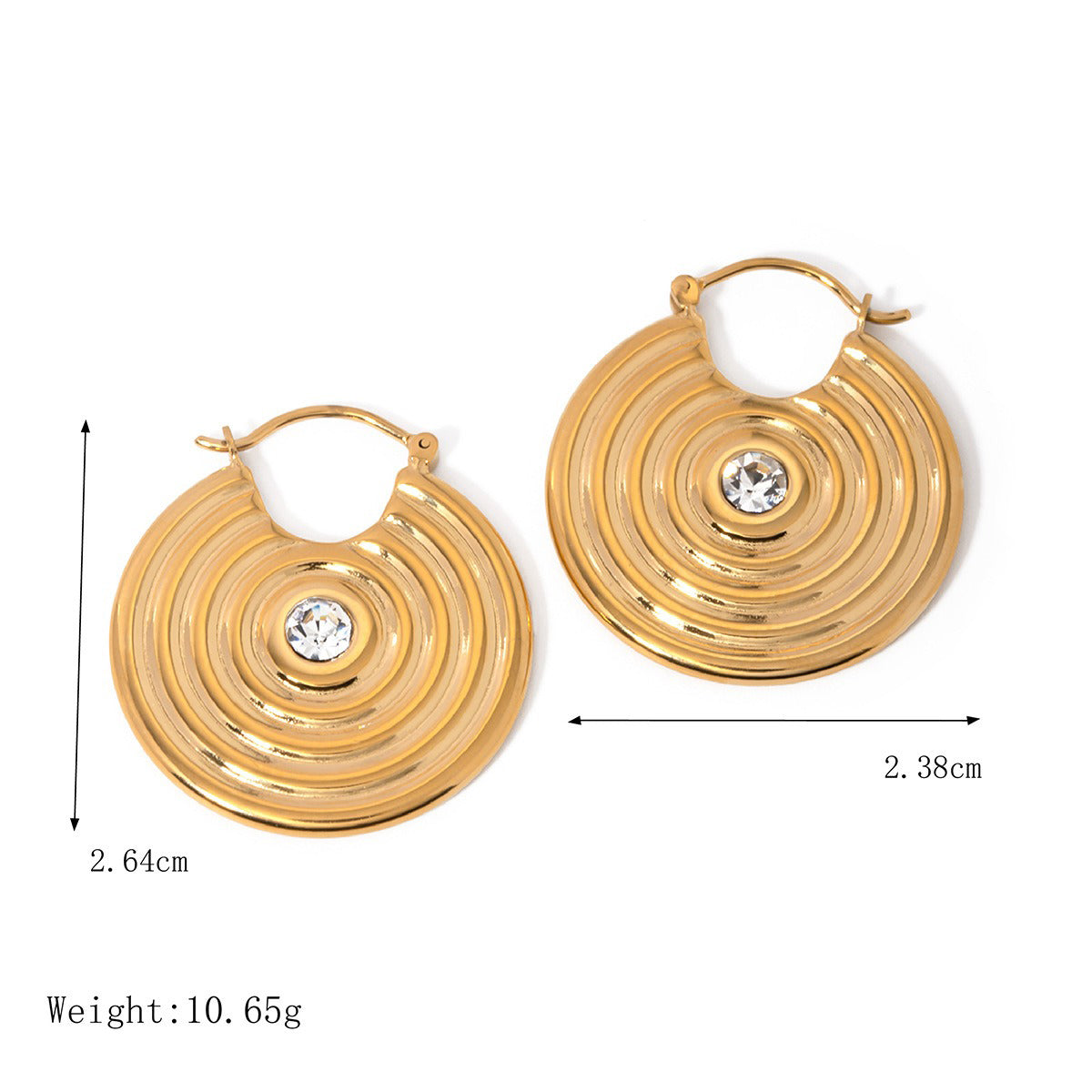 Smykkesett Dame 18K gullbelagt - Rund med Tekstur Design Halskjede Øredobber Ring Earring