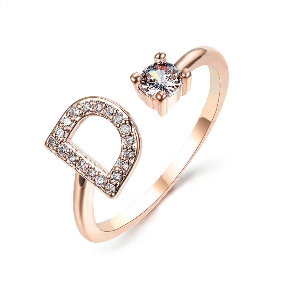 Justerbar 26 Bokstav ring for kvinner Rosa gull D