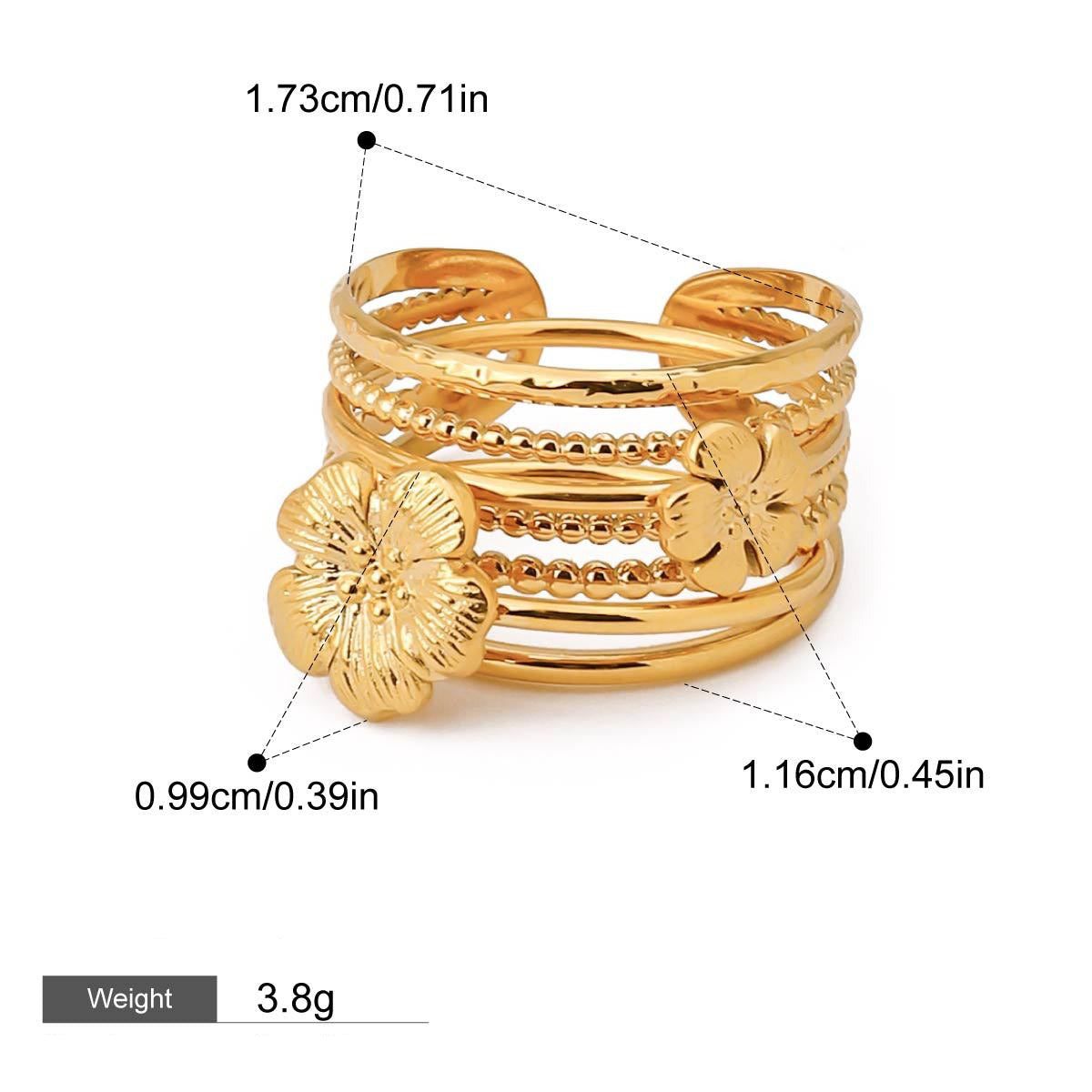 Ringsett Dame 18K Gullbelagt - Geometrisk Design med Zirkon Justerbar Style G-17