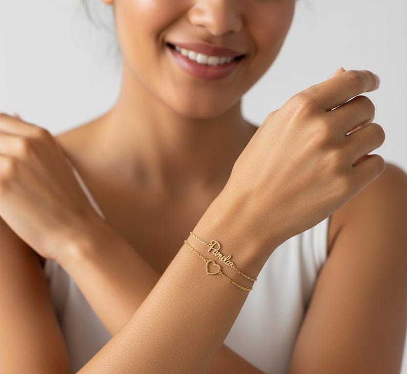 Armbånd Dame - Dobbel Kjede Hjerte Tilpasset Navn Design