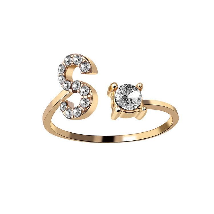 Justerbar 26 Bokstav ring for kvinner Gull S