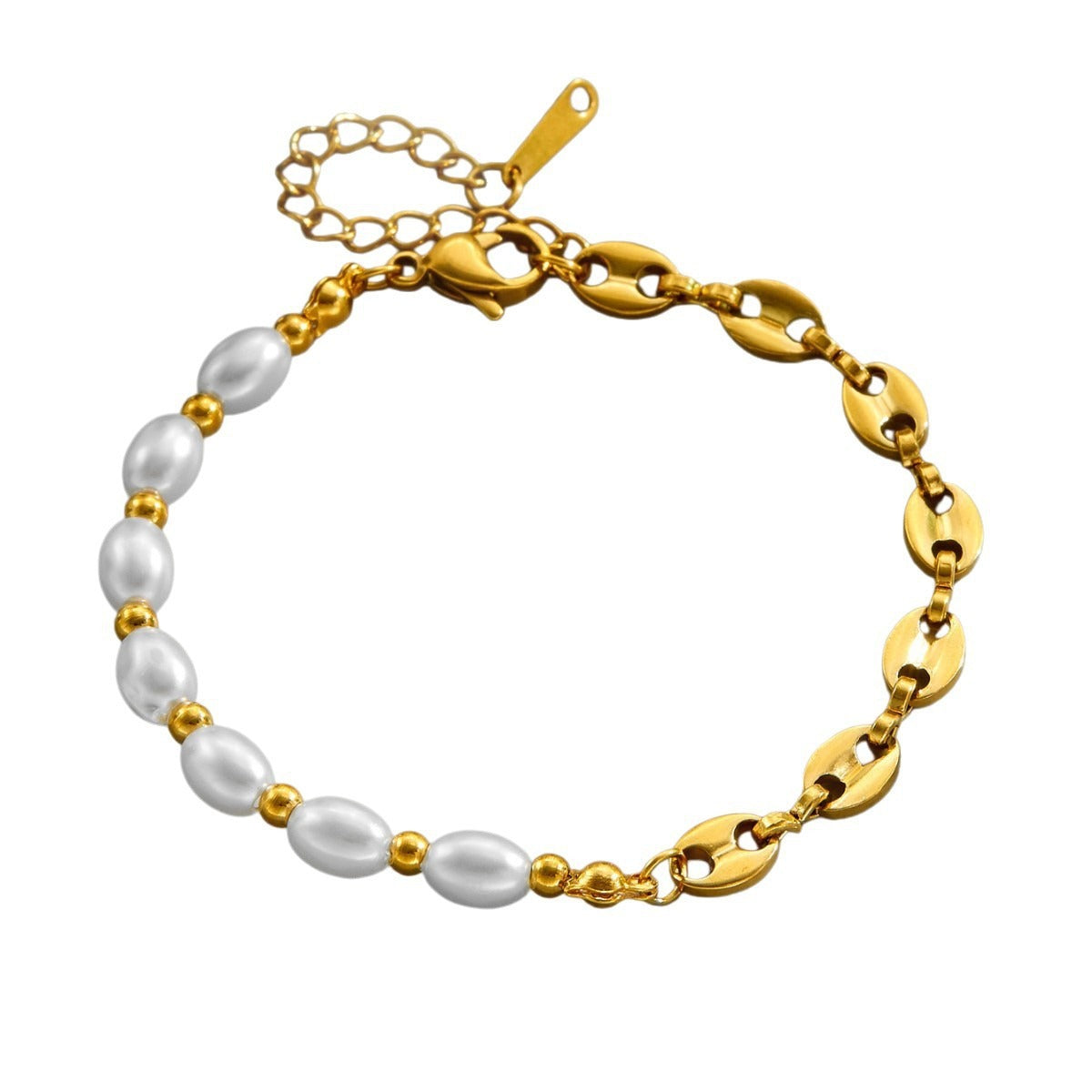 Perlearmbånd 18K Gullbelagt med Perler - Titanstål Only