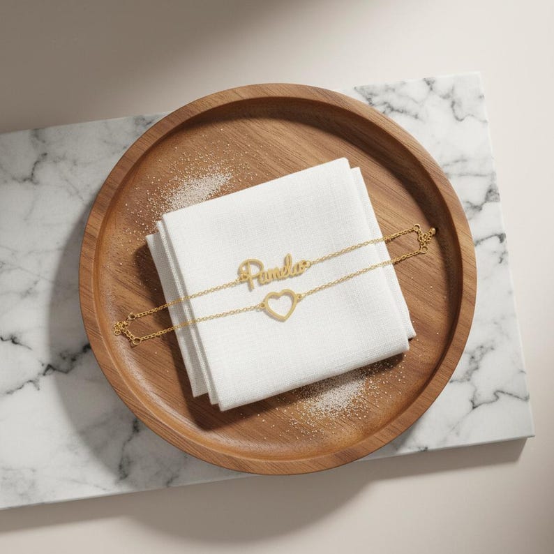 Armbånd Dame - Dobbel Kjede Hjerte Tilpasset Navn Design