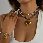 Smykkesett Dame 18K gullbelagt - Hjerte Gull og Sølv Matching Design Halskjede Armbånd Ring Øredobber