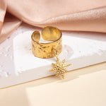 Gullbelagt Ring 18K med Anheng - Titanstål Design Ring M Adjustable