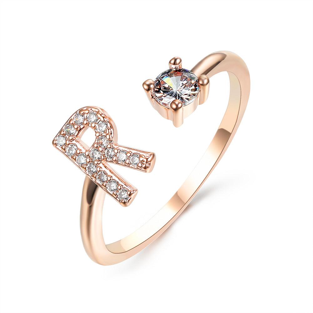 Justerbar 26 Bokstav ring for kvinner Rosa gull R