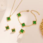 18K Gullbelagt Firkløver Smykkesett - Halskjede, Armbånd, Øredobber og Ring