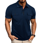 Kortermet Skjorte for Menn – Sommer poloskjorte med knapper og lommer Navy Blue