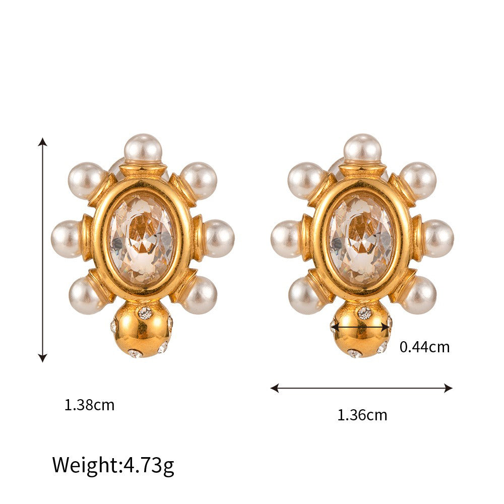 Øredobber Dame 18K Gull - Geometrisk Perle Design Høyverdig Style D-07