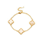 18K Gullbelagt Firkløver Smykkesett - Halskjede, Armbånd, Øredobber og Ring Bracelet