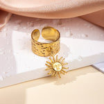 Gullbelagt Ring 18K med Anheng - Titanstål Design Ring A Adjustable