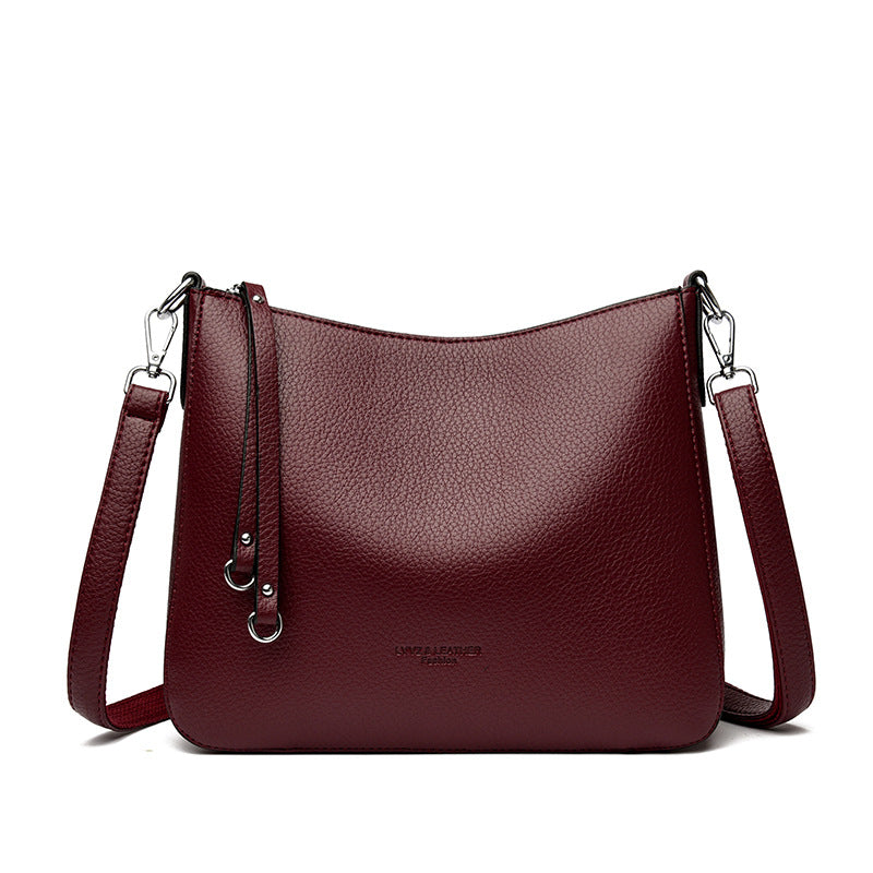 Crossbody Veske Dame Ekte Skinn - Allsidig Skulderveske Burgundy