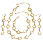 Smykkesett Dame 18K gullbelagt - Hollow Flower Armbånd Halskjede Øredobber