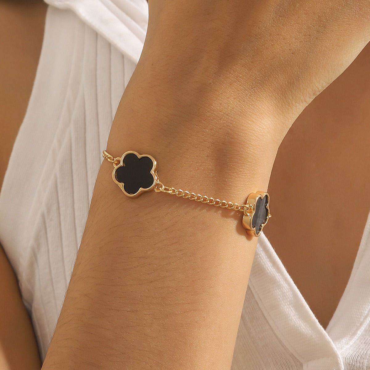 Armbånd Dame 18K Gullbelagt - Sommerfugl/Firkløver Design Utsøkt Unik Style C-Four Leaf Clover - Black