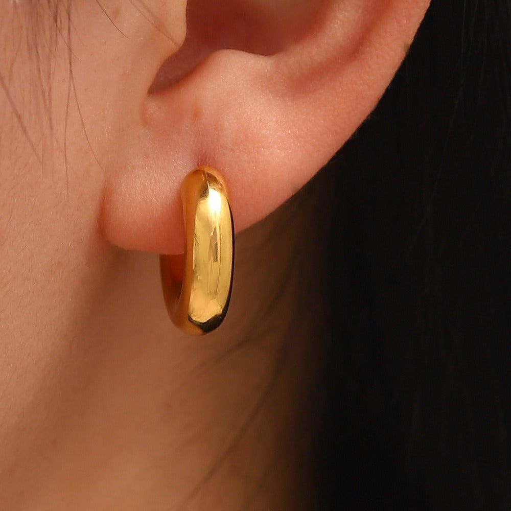 Øredobber Dame 18K gullbelagt - Klassisk Enkel C-form Design