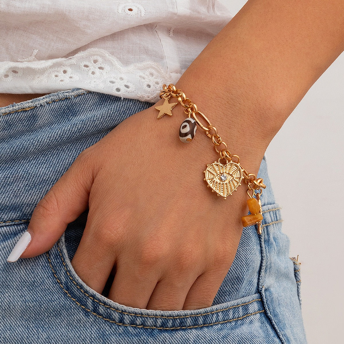 Armbånd Dame 18K Gullbelagt - Retro Elefant Oksehode Perle Skjell