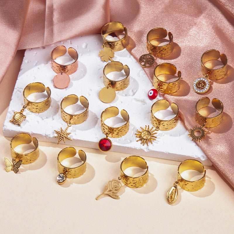 Gullbelagt Ring 18K med Anheng - Titanstål Design