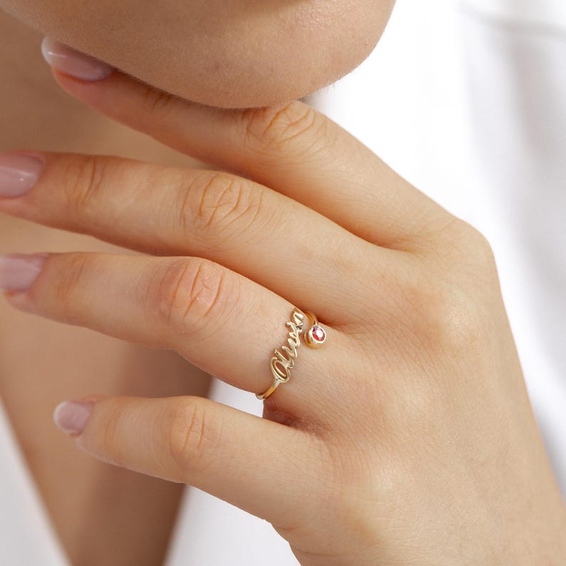 Personalisert Navnering Dame Fødselsstein S925 - Åpen Ring Tilpasset