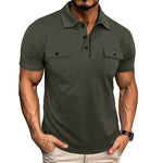 Kortermet Skjorte for Menn – Sommer poloskjorte med knapper og lommer Army Green