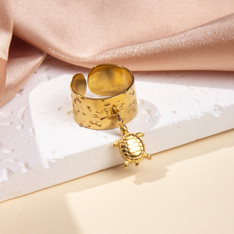 Gullbelagt Ring 18K med Anheng - Titanstål Design Ring B Adjustable