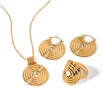 Smykkesett Dame 18K gullbelagt - Rund med Tekstur Design Halskjede Øredobber Ring