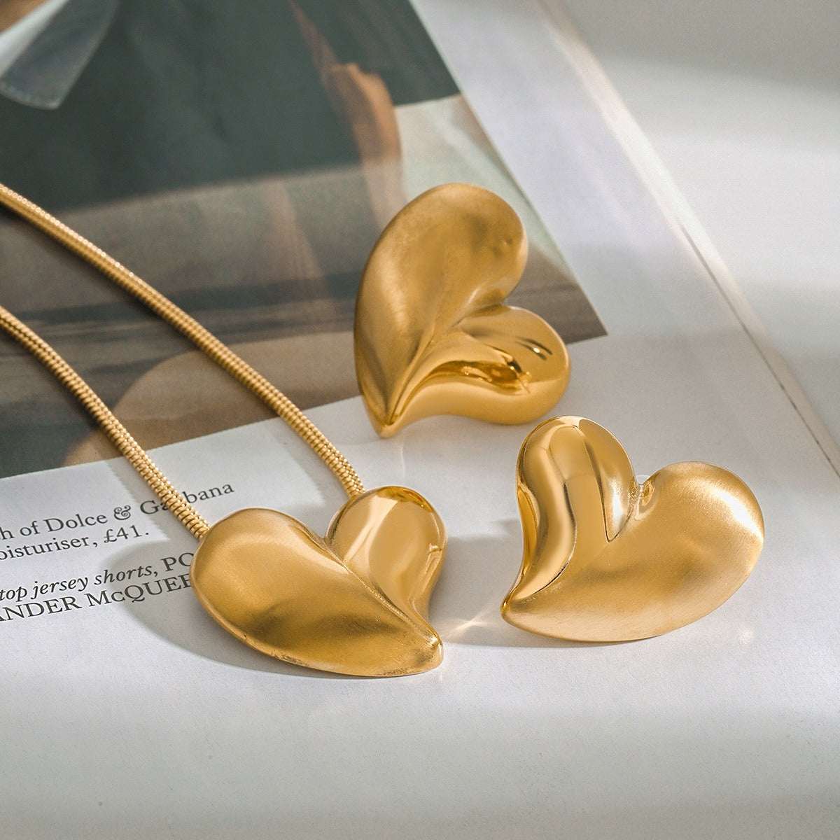 Smykkesett Dame 18K gullbelagt - Hjerte og Geometrisk Design Halskjede Øredobber Ring