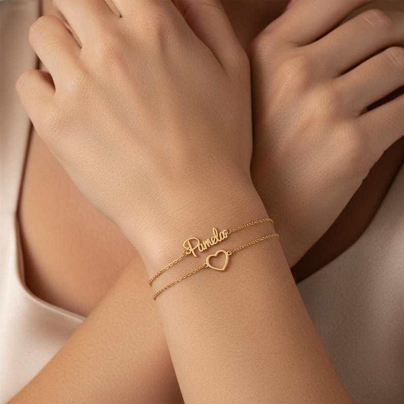Armbånd Dame - Dobbel Kjede Hjerte Tilpasset Navn Design
