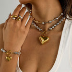 Smykkesett Dame 18K gullbelagt - Hjerte Gull og Sølv Matching Design Halskjede Armbånd Ring Øredobber