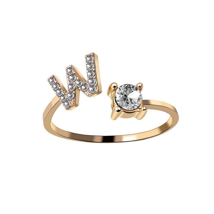 Justerbar 26 Bokstav ring for kvinner Gull W