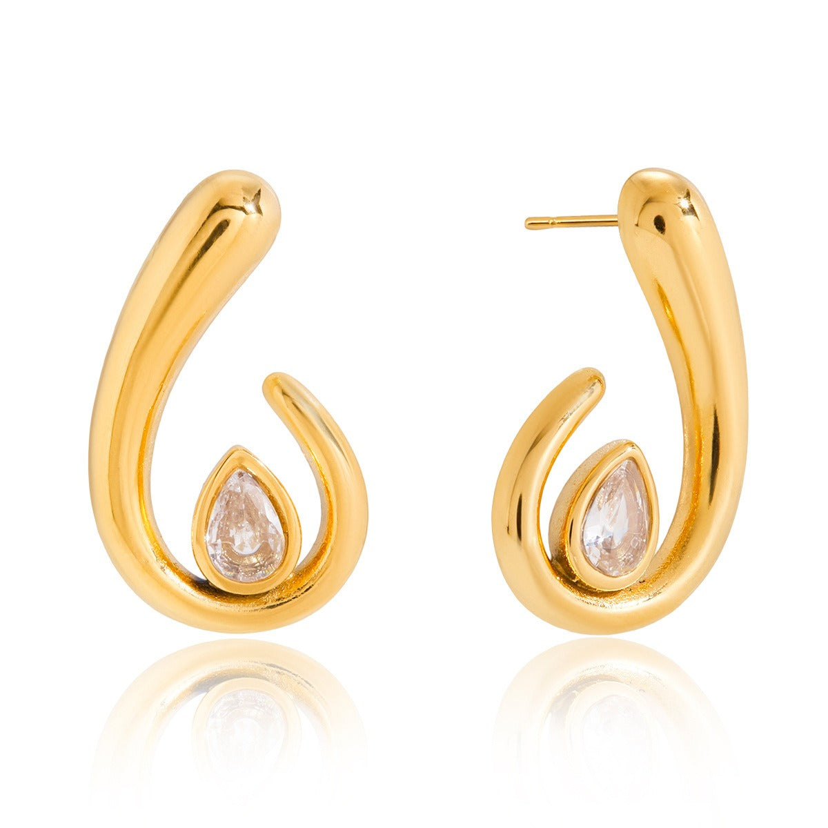 Øredobber Dame 18K Gullbelagt - Tåreform Cubic Zirconia Stud Only