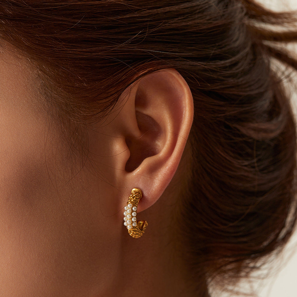 Øredobber Dame 18K gullbelagt - Perle C-form Design