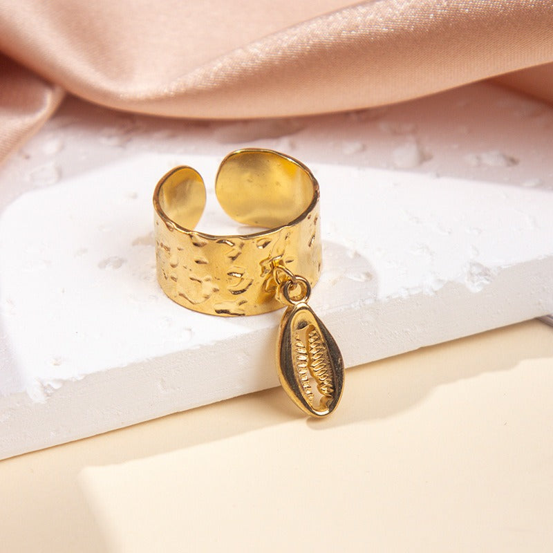 Gullbelagt Ring 18K med Anheng - Titanstål Design Ring J Adjustable