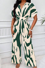 V-hals Jumpsuit Dame – Elegant Helkroppsprint med Vide Ermer