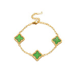 18K Gullbelagt Firkløver Smykkesett - Halskjede, Armbånd, Øredobber og Ring