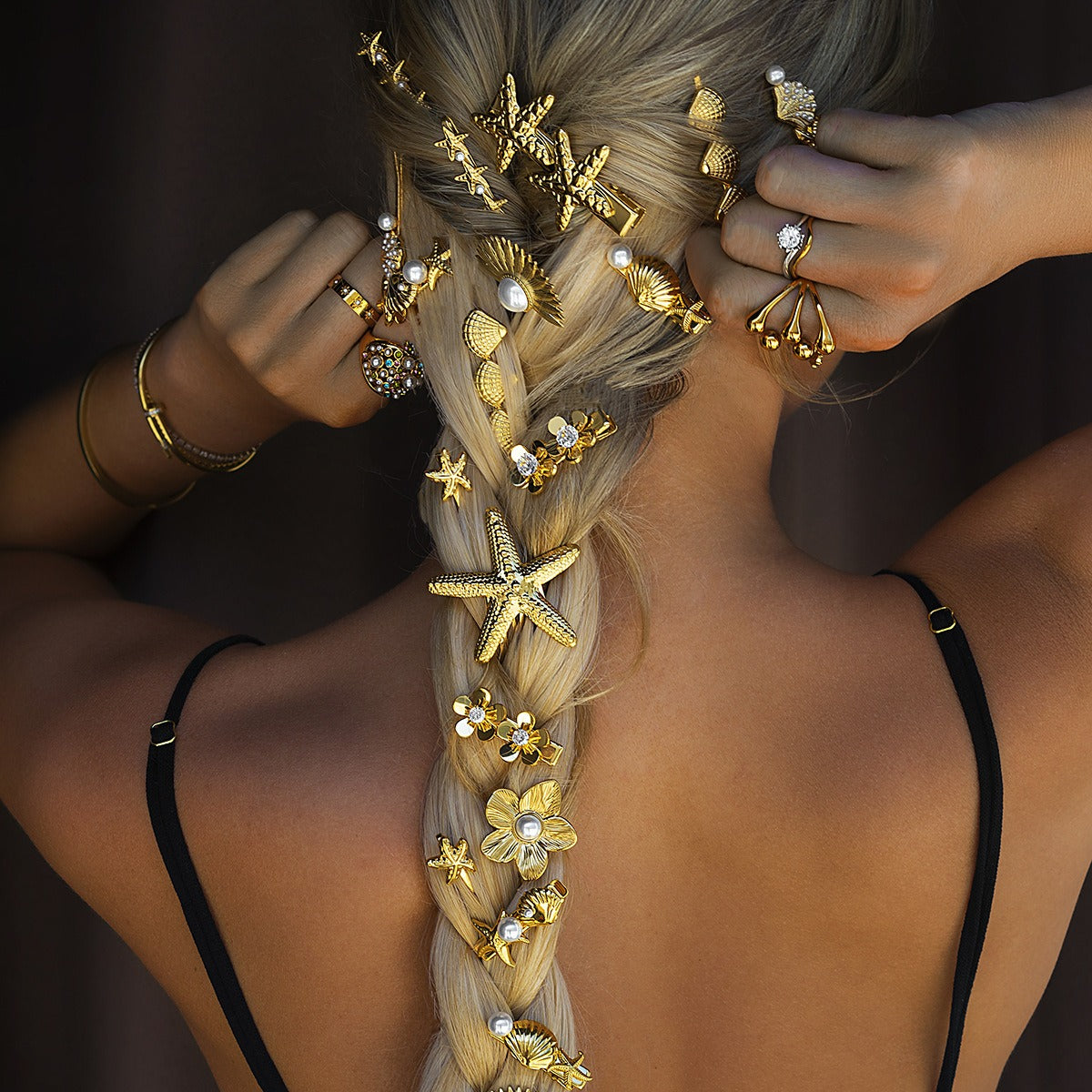 Hårsmykke Dame 18K Gullbelagt - Naturlige Marine Elementer Design Høyverdig