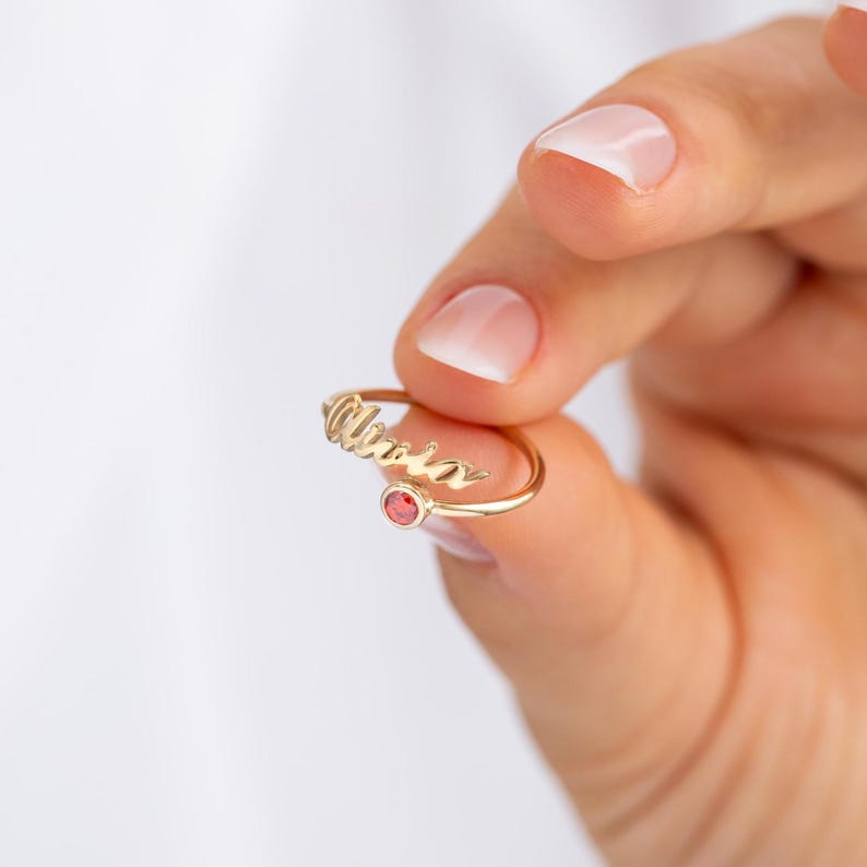 Personalisert Navnering Dame Fødselsstein S925 - Åpen Ring Tilpasset