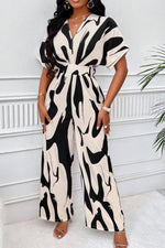 V-hals Jumpsuit Dame – Elegant Helkroppsprint med Vide Ermer