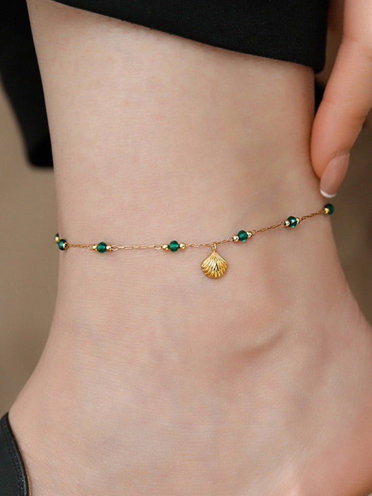 Ankelsmykke Dame 18K gullbelagt - Lett Luksus Skjell Grønn Perle Design