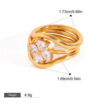 Ringsett Dame 18K Gullbelagt - Geometrisk Design med Zirkon Justerbar Style D-20