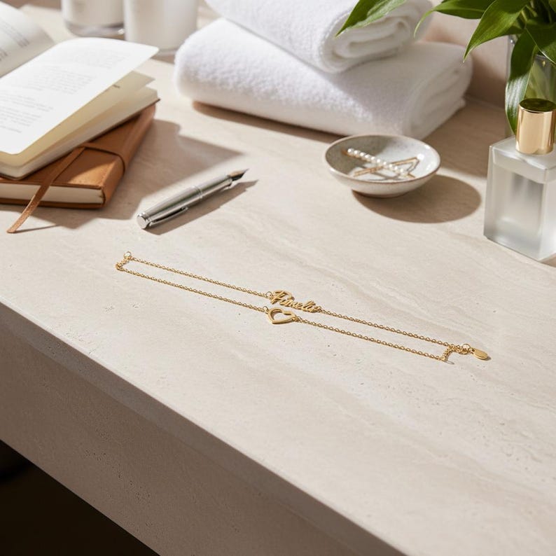 Armbånd Dame - Dobbel Kjede Hjerte Tilpasset Navn Design