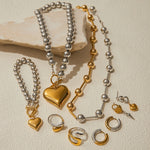 Smykkesett Dame 18K gullbelagt - Hjerte Gull og Sølv Matching Design Halskjede Armbånd Ring Øredobber