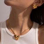 Smykkesett Dame 18K gullbelagt - Hjerte og Geometrisk Design Halskjede Øredobber Ring