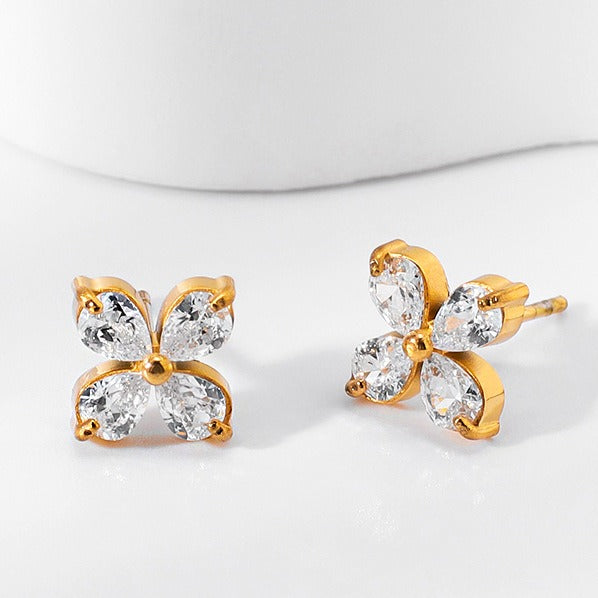 Smykkesett Dame 18K gullbelagt - Firkløver med Edelstener Halskjede Armbånd Øredobber Ring Earring