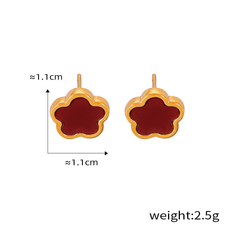 Smykkesett Dame 18K gullbelagt - Blomst Edelsten Øredobber Armbånd Halskjede Red