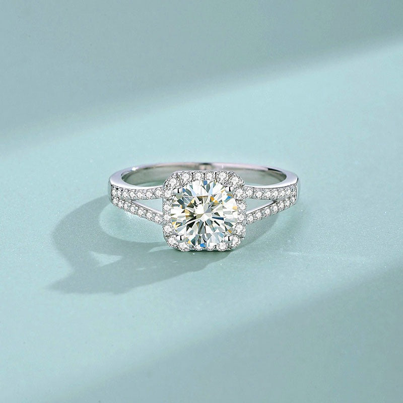 Moissanite Ring Dame S925 Sølv | Firkantet Luksus Design