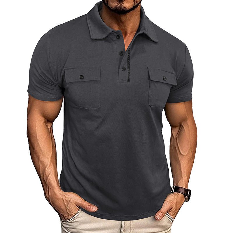 Kortermet Skjorte for Menn – Sommer poloskjorte med knapper og lommer Dark Gray