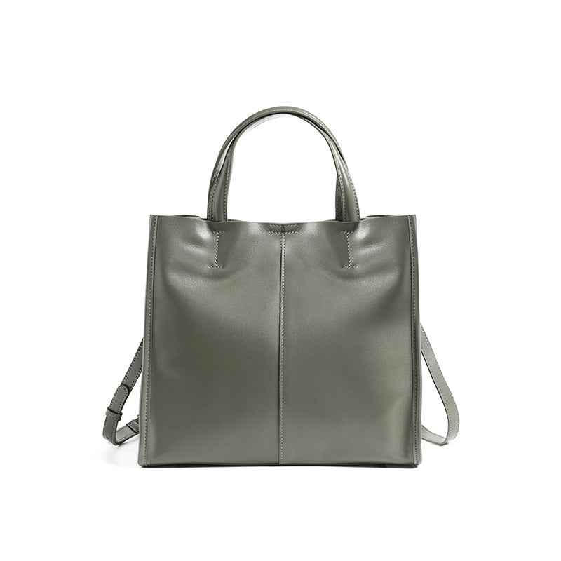 Tote Bag Dame Ekte Skinn - Vegetabilsk Garvet Lær Stor Kapasitet Gray (Full-grain Vegetable-Tanned Leather)